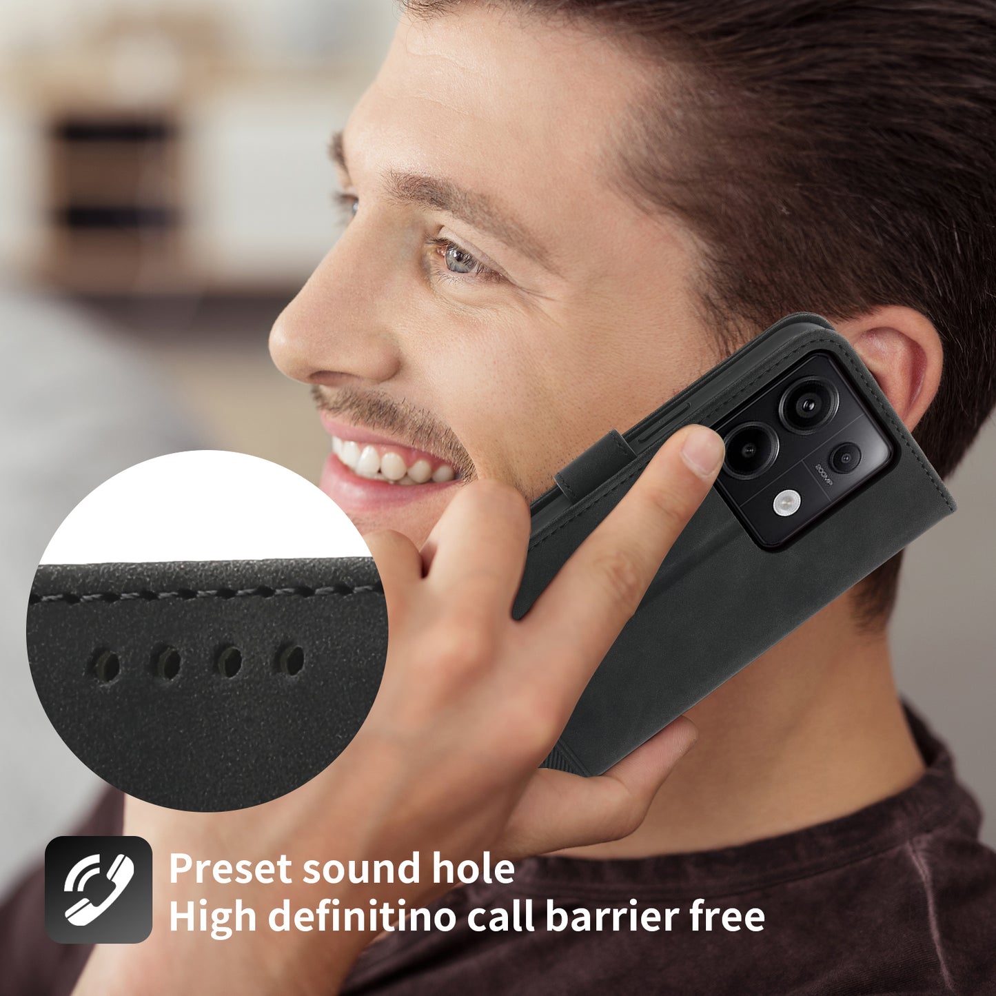 DIERFENG DF-03 for Xiaomi Redmi Note 13 Pro 5G / Poco X6 5G Case Wallet Phone Cover Lines Imprint - Black