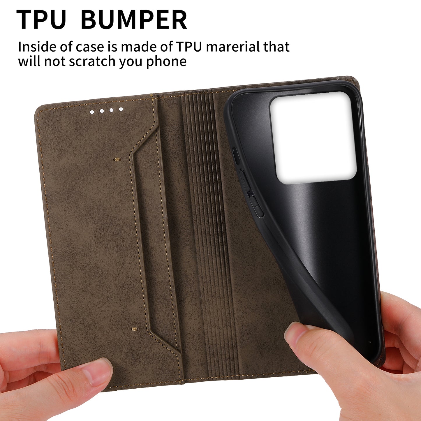DF-05 For Xiaomi Redmi Note 13 Pro 5G / Poco X6 5G Case RFID Blocking Phone Cover Wallet - Brown