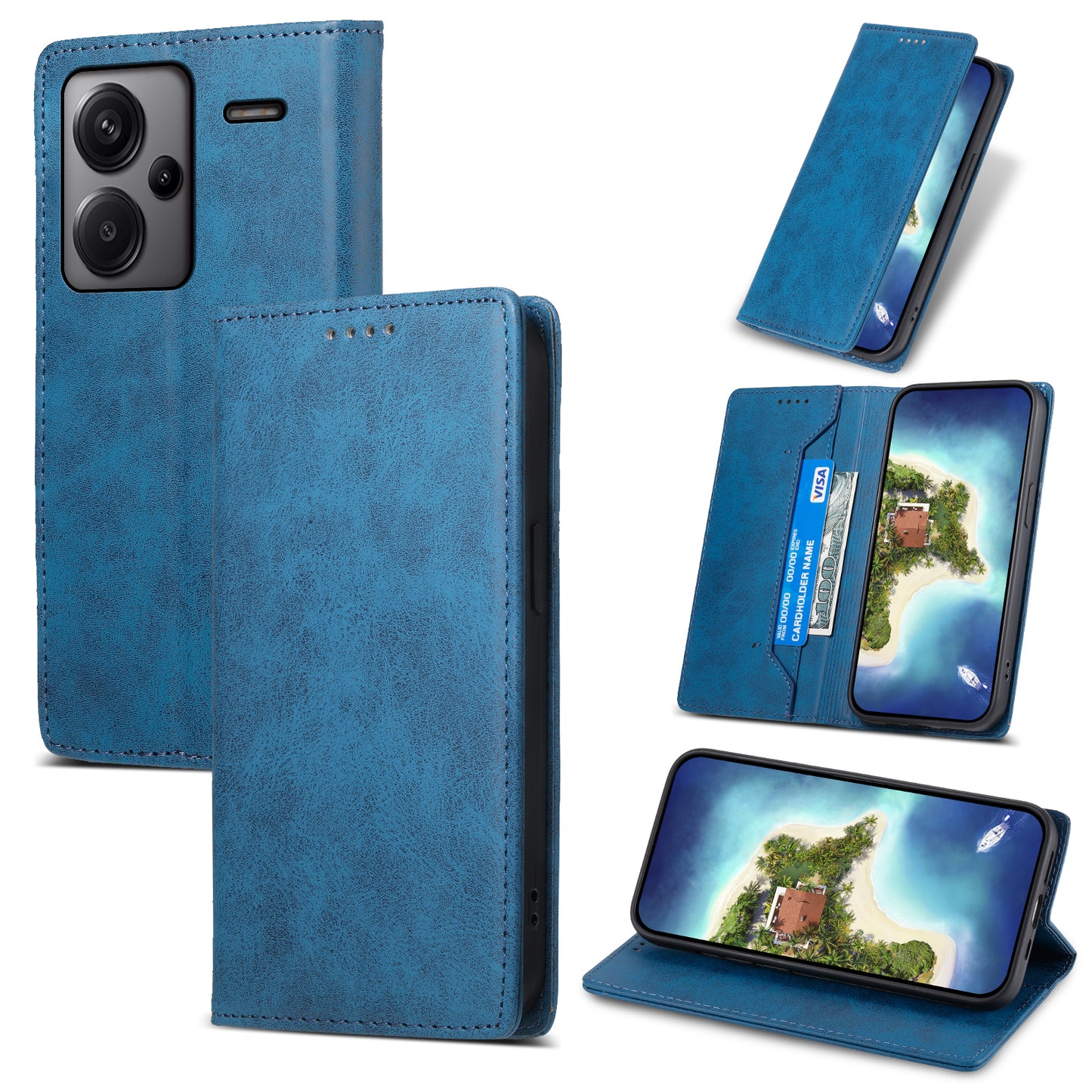 DF-05 For Xiaomi Redmi Note 13 Pro+ 5G Leather Case RFID Blocking Wallet Cover - Blue