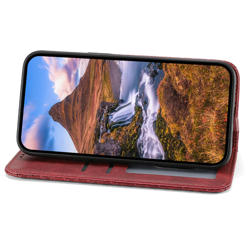 For Xiaomi Redmi Note 13 Pro+ 5G Leather Case Wallet Flip Cover Rhombus Pattern - Red