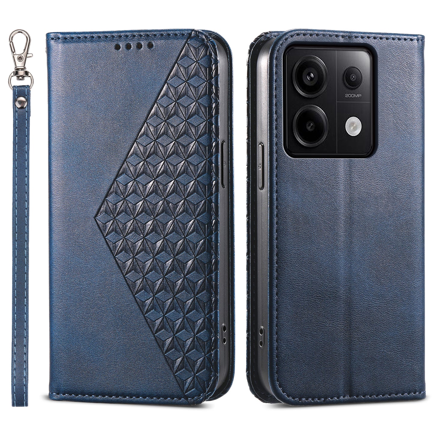 For Xiaomi Redmi Note 13 Pro 5G / Poco X6 5G Case Wallet Magnetic Leather Cover Rhombus Pattern - Blue