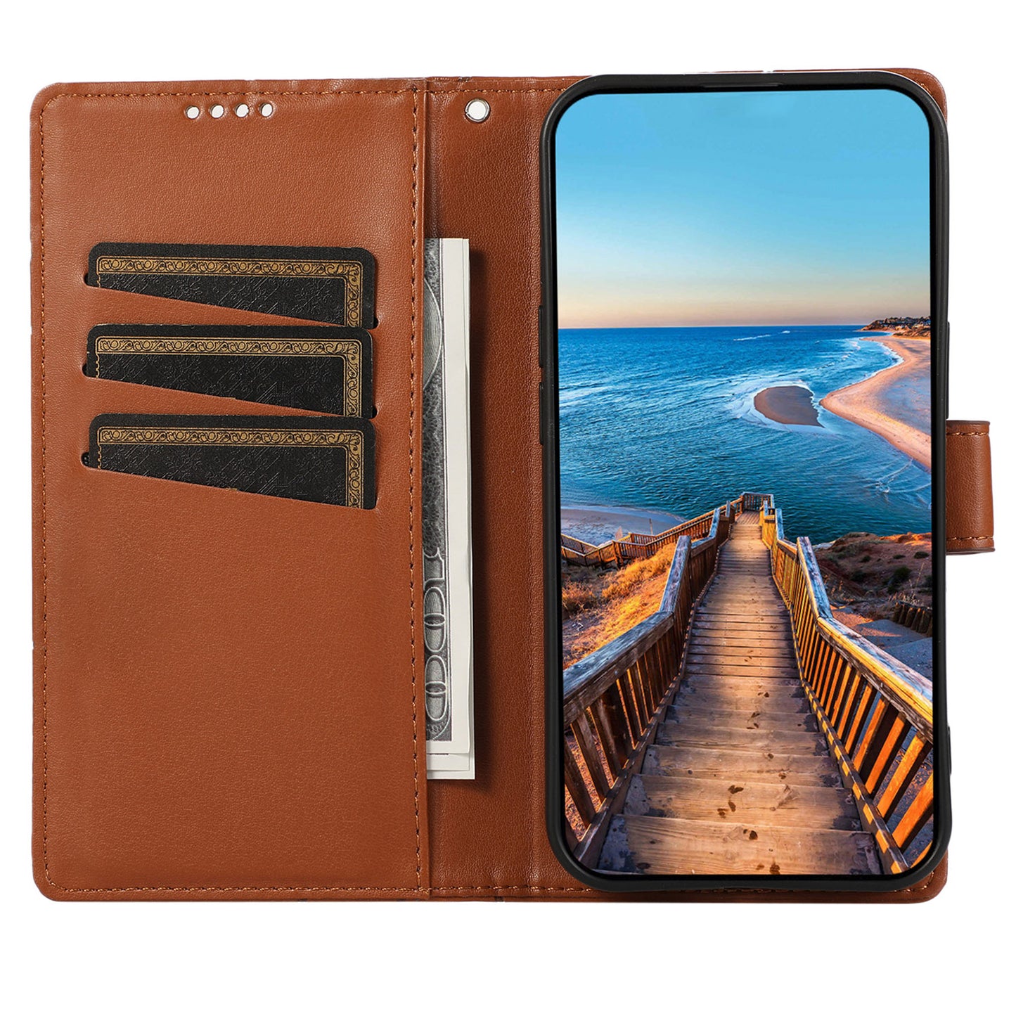 DF-06 For Xiaomi Redmi Note 13 Pro+ 5G Case Leather Cover Line Imprinted with Wallet - Brown