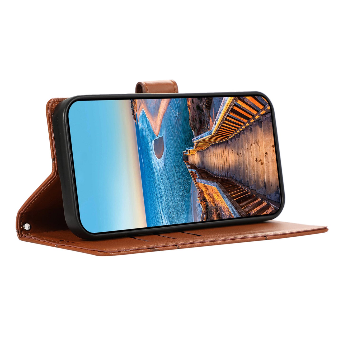 DF-06 For Xiaomi Redmi Note 13 Pro+ 5G Case Leather Cover Line Imprinted with Wallet - Brown