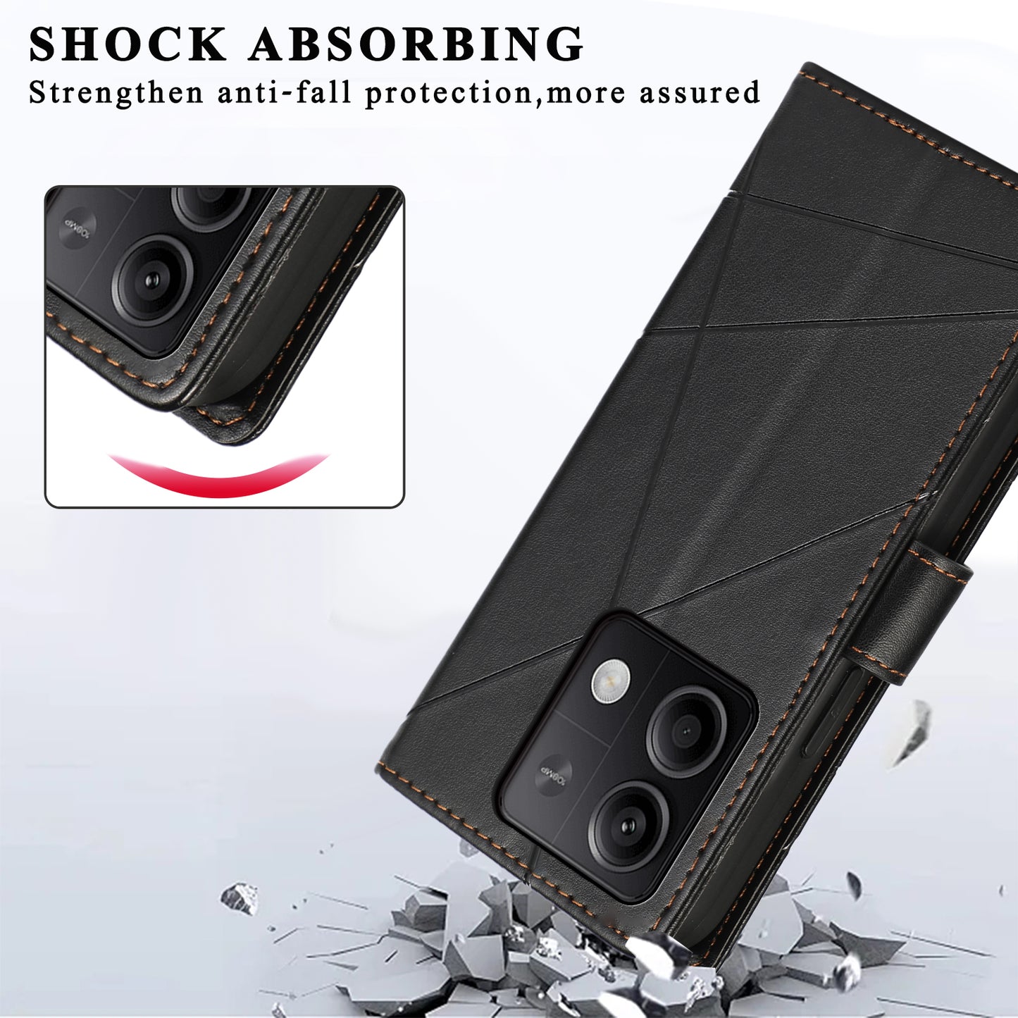 DF-06 For Xiaomi Redmi Note 13 5G / Note 13 5G (China) Case Line Imprinted Leather Cover - Black
