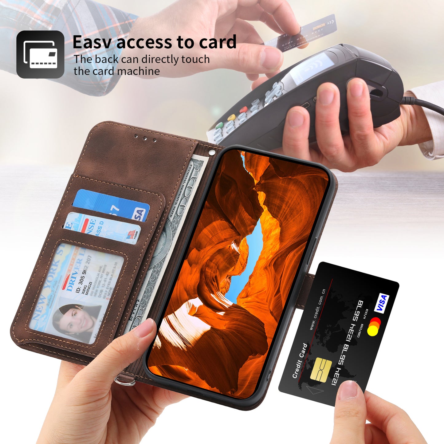 For Xiaomi Redmi Note 13 Pro 5G / Poco X6 5G Case Multi Card Slots PU Leather Cover Flower Pattern - Brown