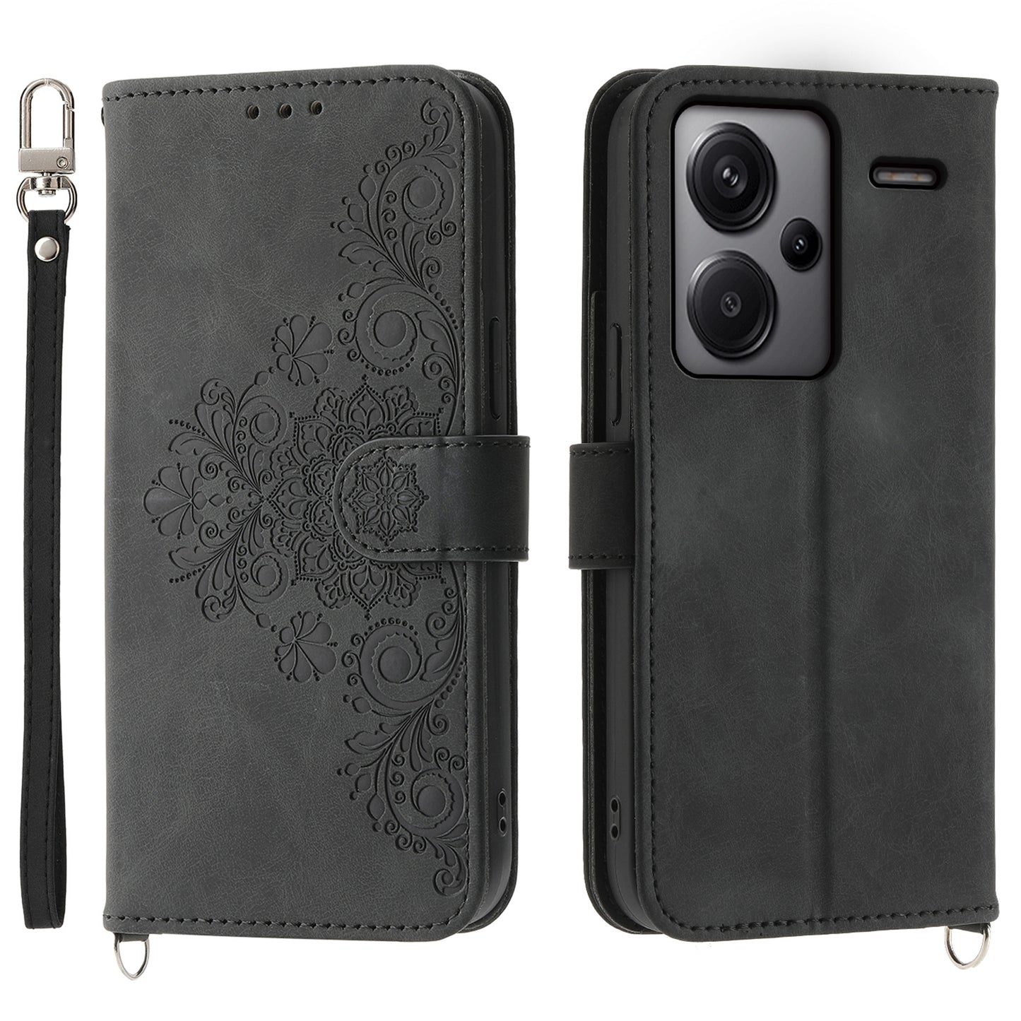 For Xiaomi Redmi Note 13 Pro+ 5G Case Crossbody Leather Phone Cover with Card Slots - Black