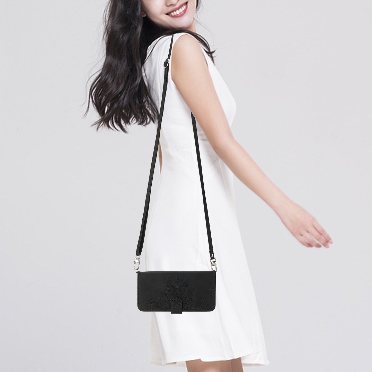 For Xiaomi Redmi Note 13 Pro+ 5G Case Crossbody Leather Phone Cover with Card Slots - Black