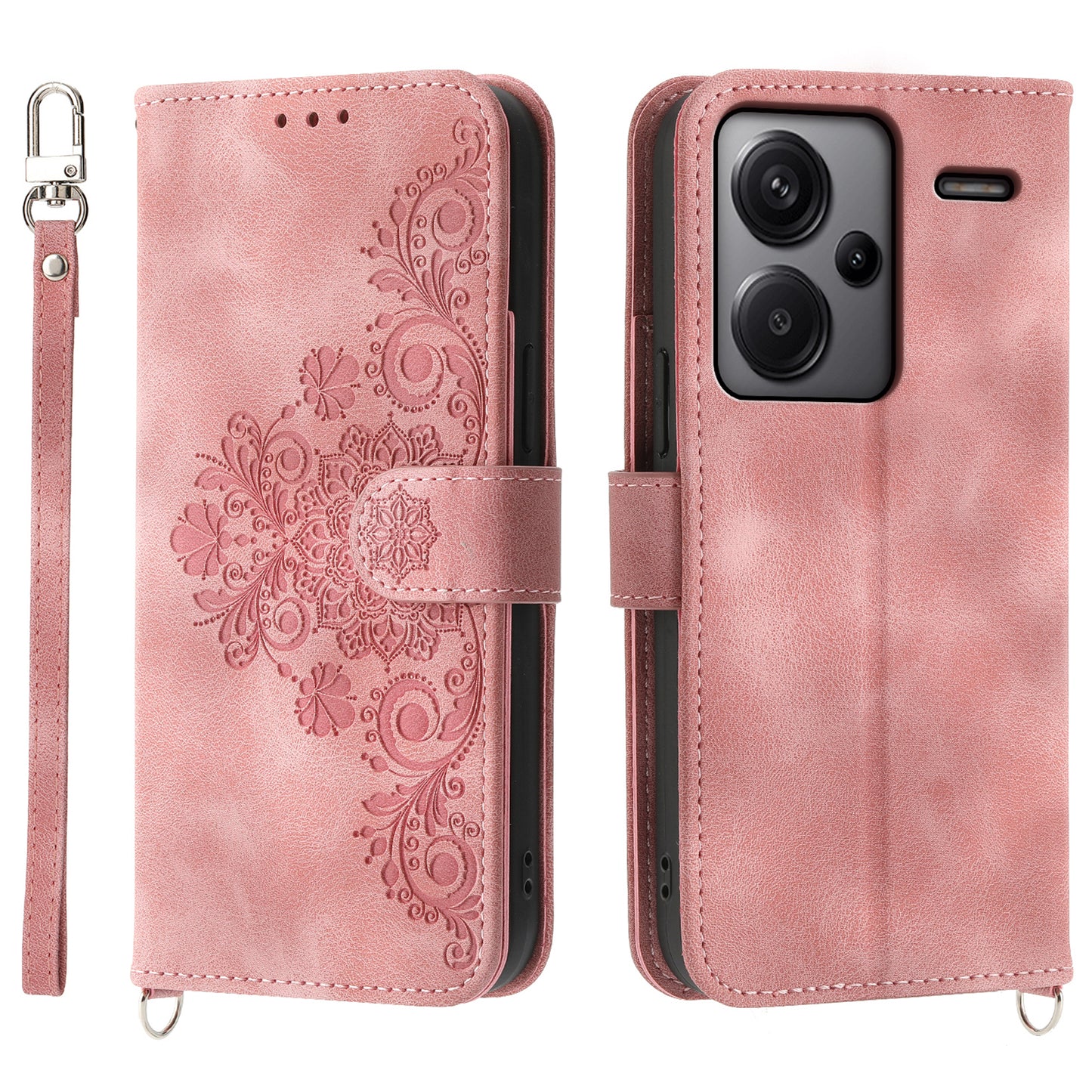 For Xiaomi Redmi Note 13 Pro+ 5G Case Crossbody Leather Phone Cover with Card Slots - Pink