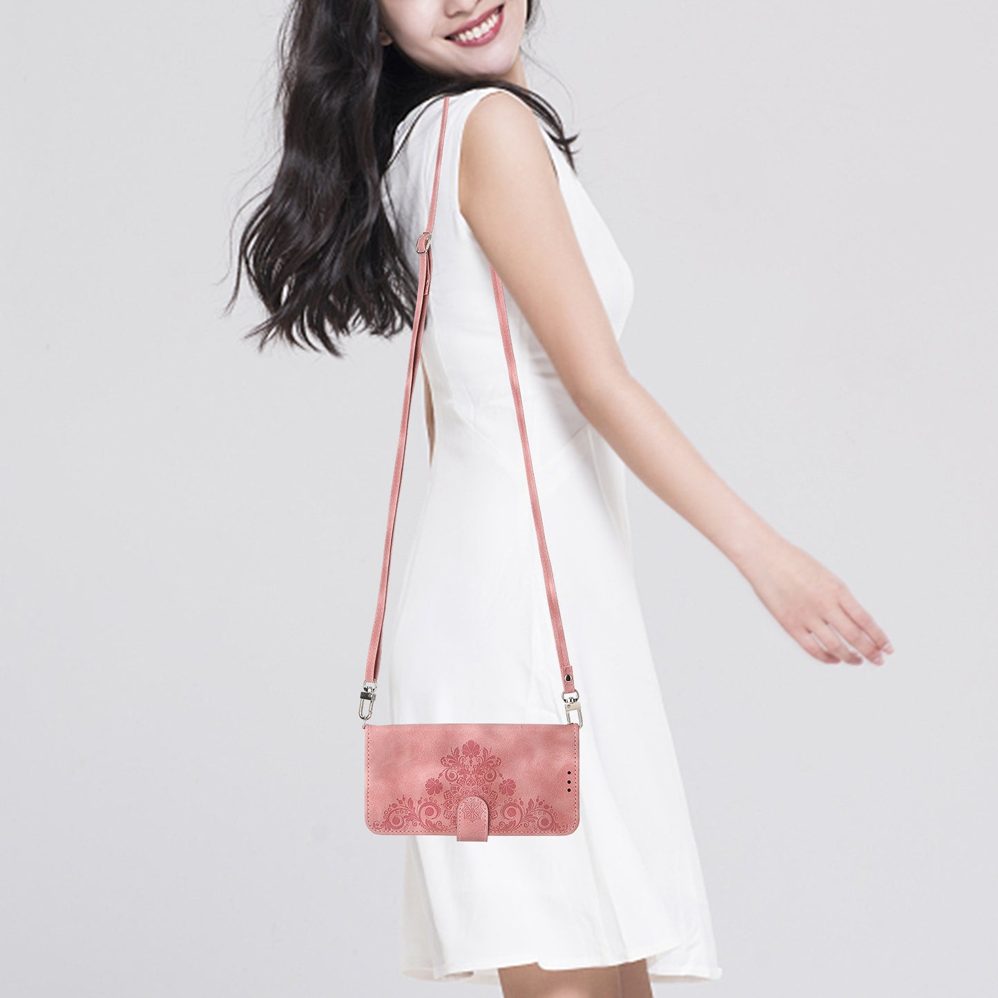 For Xiaomi Redmi Note 13 Pro+ 5G Case Crossbody Leather Phone Cover with Card Slots - Pink