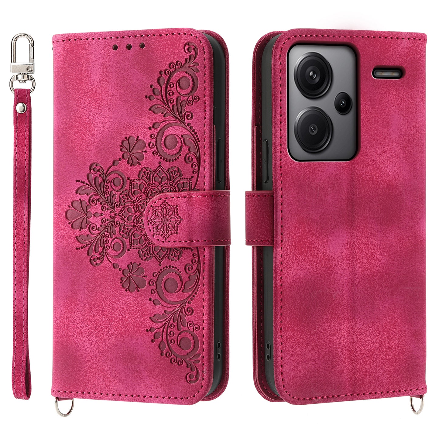For Xiaomi Redmi Note 13 Pro+ 5G Case Crossbody Leather Phone Cover with Card Slots - Wine Red