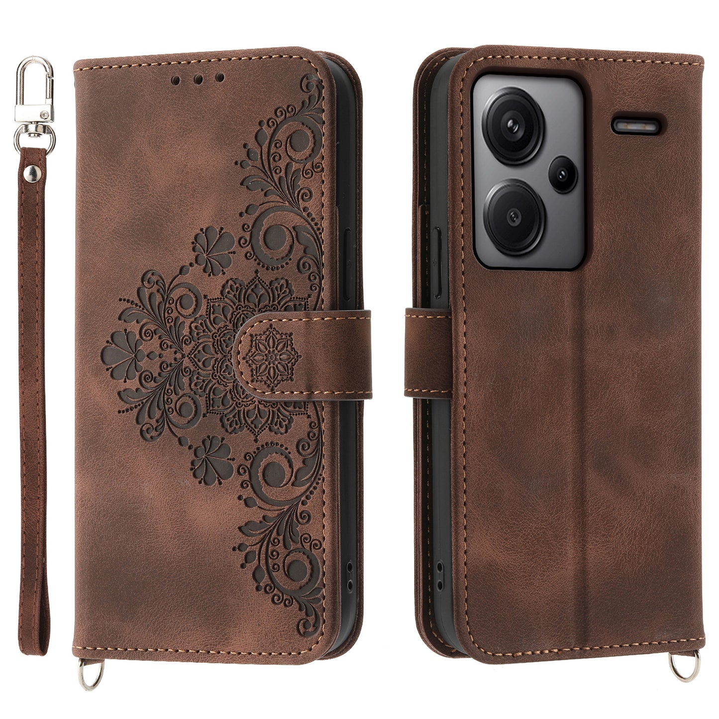 For Xiaomi Redmi Note 13 Pro+ 5G Case Crossbody Leather Phone Cover with Card Slots - Brown