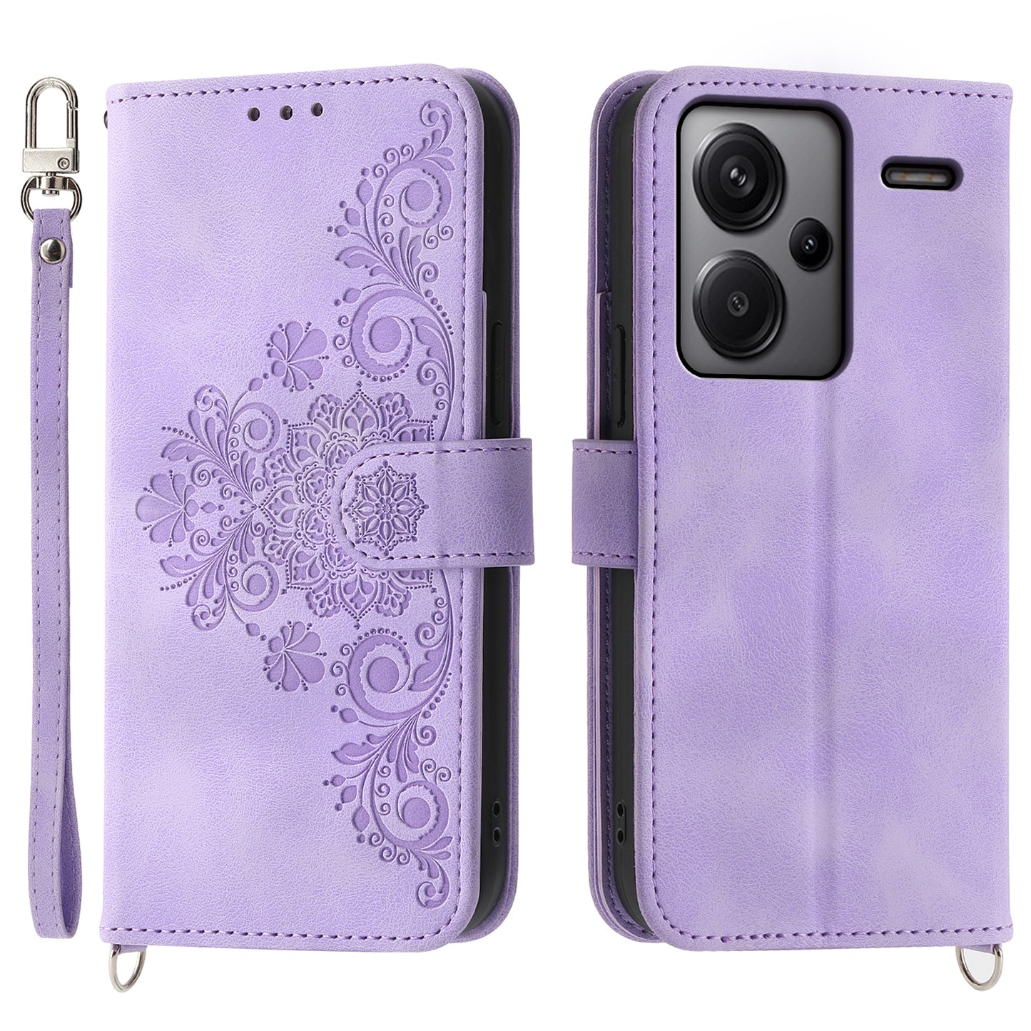 For Xiaomi Redmi Note 13 Pro+ 5G Case Crossbody Leather Phone Cover with Card Slots - Light Purple