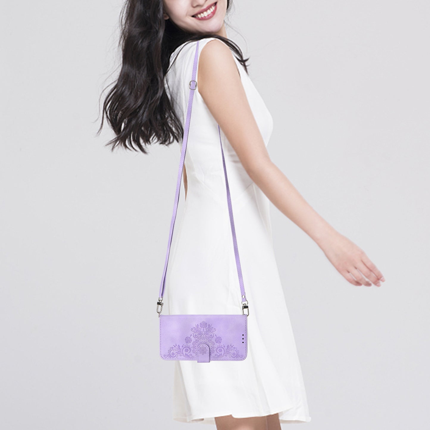 For Xiaomi Redmi Note 13 Pro+ 5G Case Crossbody Leather Phone Cover with Card Slots - Light Purple