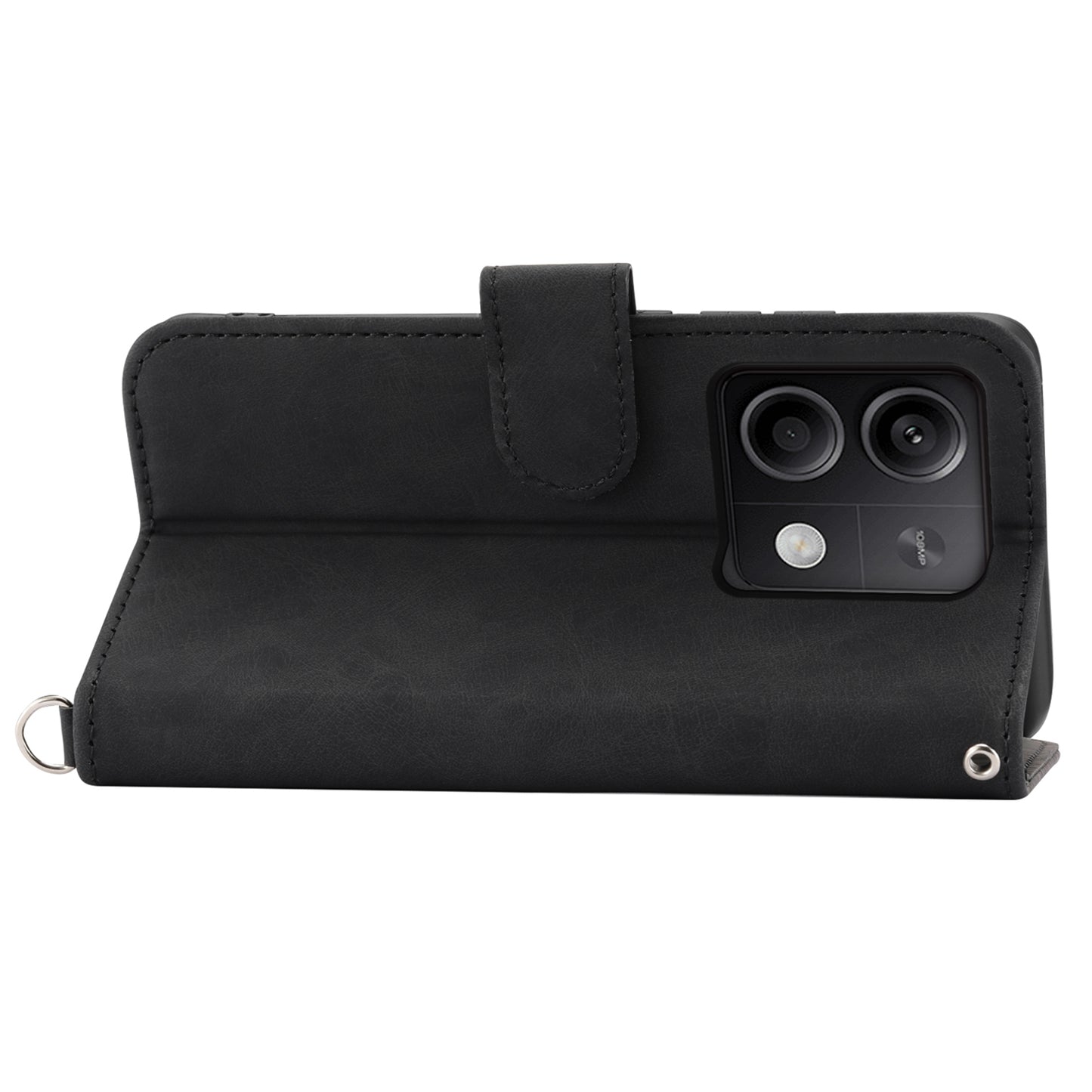 For Xiaomi Redmi Note 13 5G / Note 13 5G (China) Leather Phone Case with 2 Straps - Black