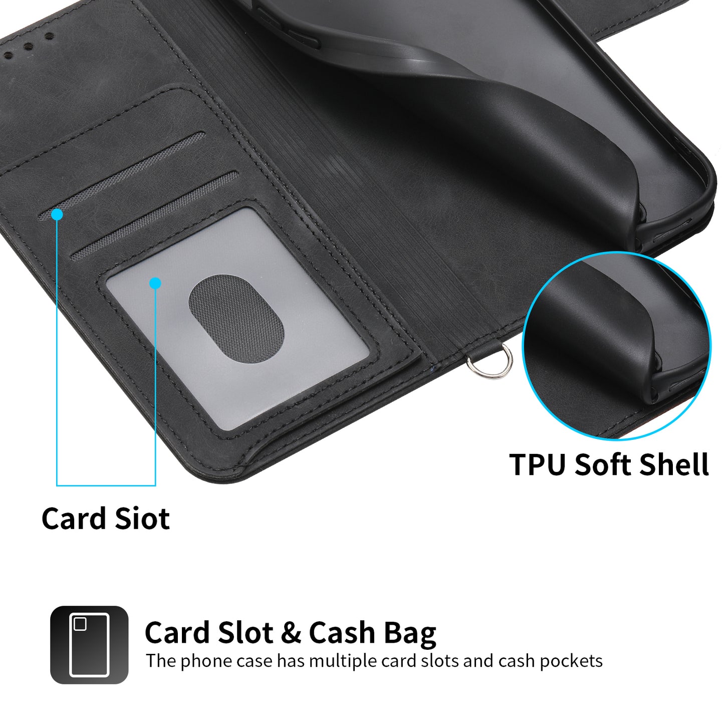 For Xiaomi Redmi Note 13 5G / Note 13 5G (China) Leather Phone Case with 2 Straps - Black