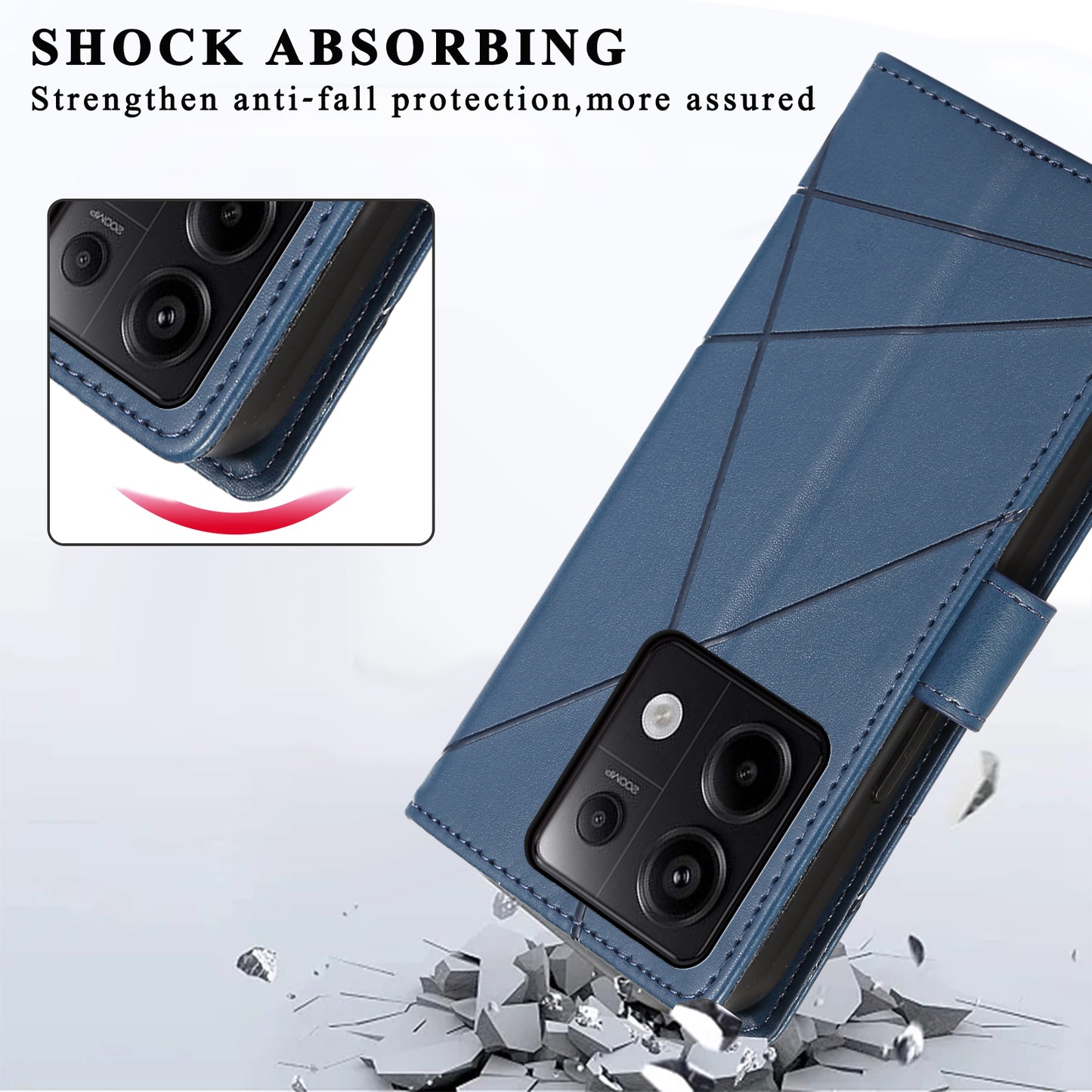 DF-06 For Xiaomi Redmi Note 13 Pro 5G / Poco X6 5G Leather Case Line Imprinted Wallet Cover - Blue