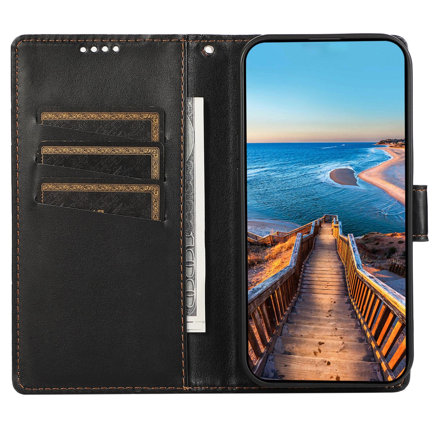 DF-06 For Xiaomi Redmi Note 13 Pro 5G / Poco X6 5G Leather Case Line Imprinted Wallet Cover - Black