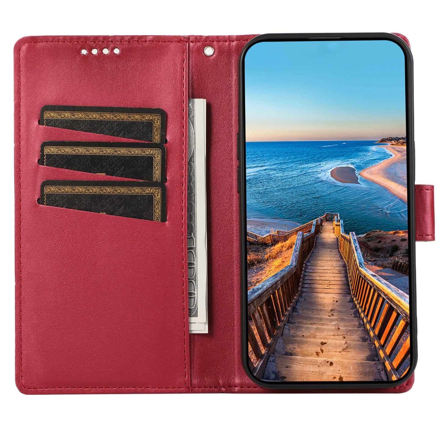 DF-06 For Xiaomi Redmi Note 13 Pro 5G / Poco X6 5G Leather Case Line Imprinted Wallet Cover - Red