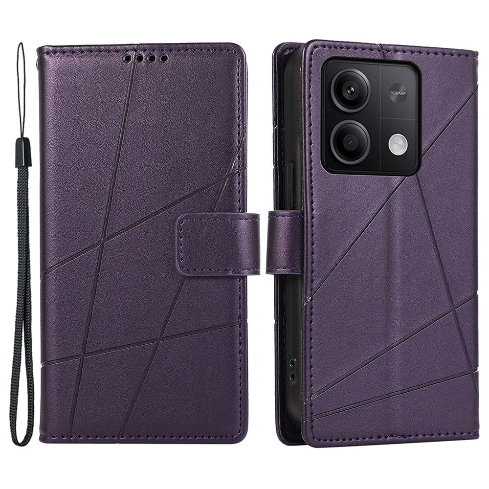 DF-06 For Xiaomi Redmi Note 13 Pro 5G / Poco X6 5G Leather Case Line Imprinted Wallet Cover - Purple
