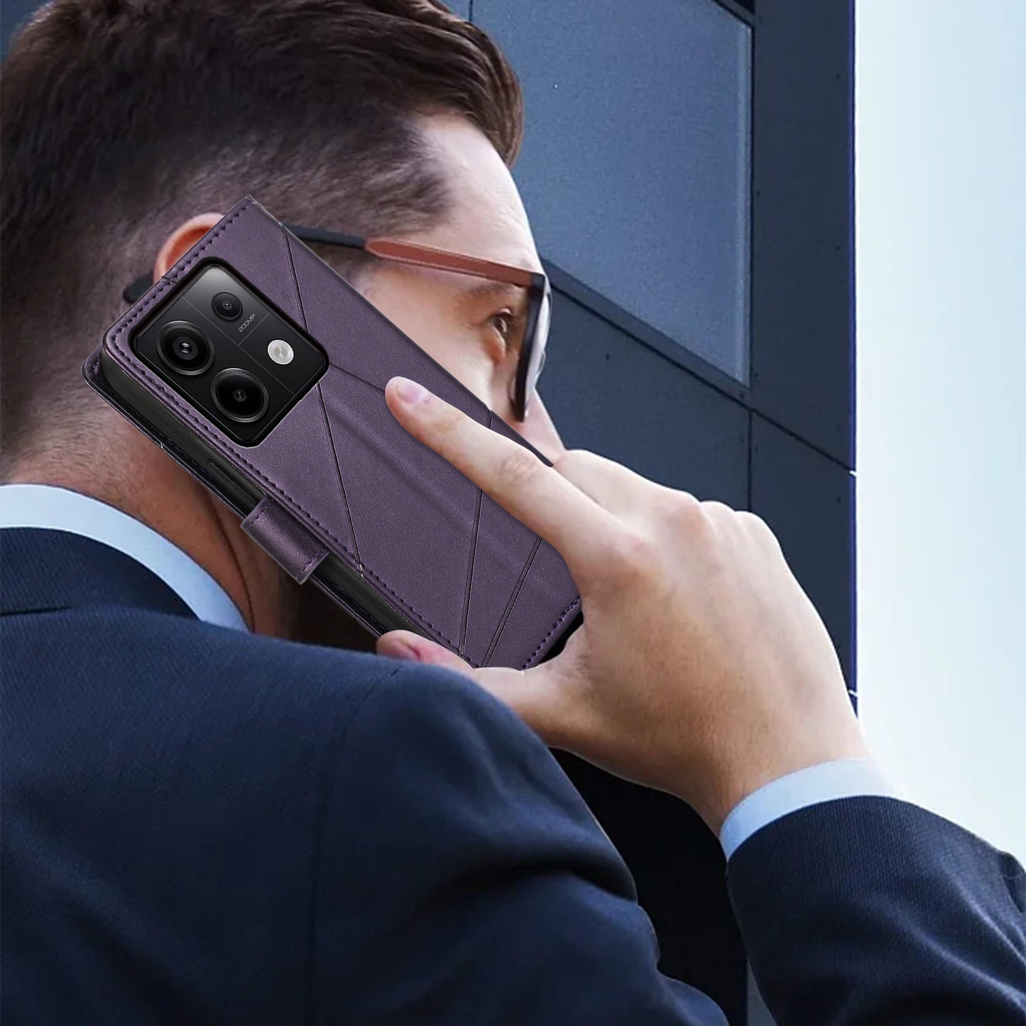 DF-06 For Xiaomi Redmi Note 13 Pro 5G / Poco X6 5G Leather Case Line Imprinted Wallet Cover - Purple