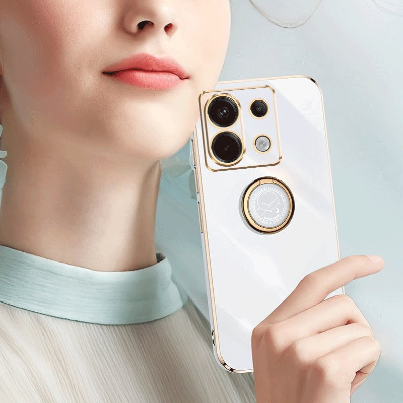 XINLI For Xiaomi Redmi Note 13 Pro 5G / Poco X6 5G Case TPU Phone Back Cover Electroplating Edge with Kickstand - White