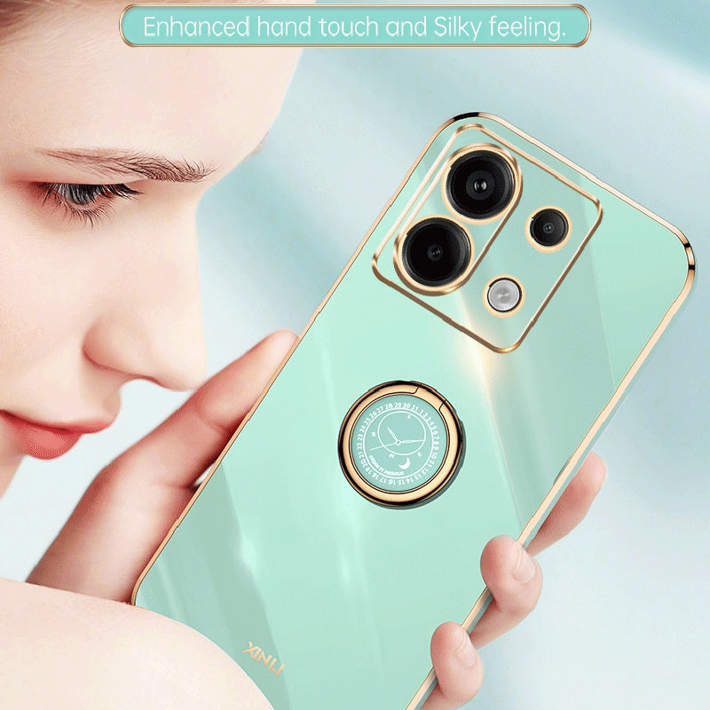 XINLI For Xiaomi Redmi Note 13 Pro 5G / Poco X6 5G Case TPU Phone Back Cover Electroplating Edge with Kickstand - Pink