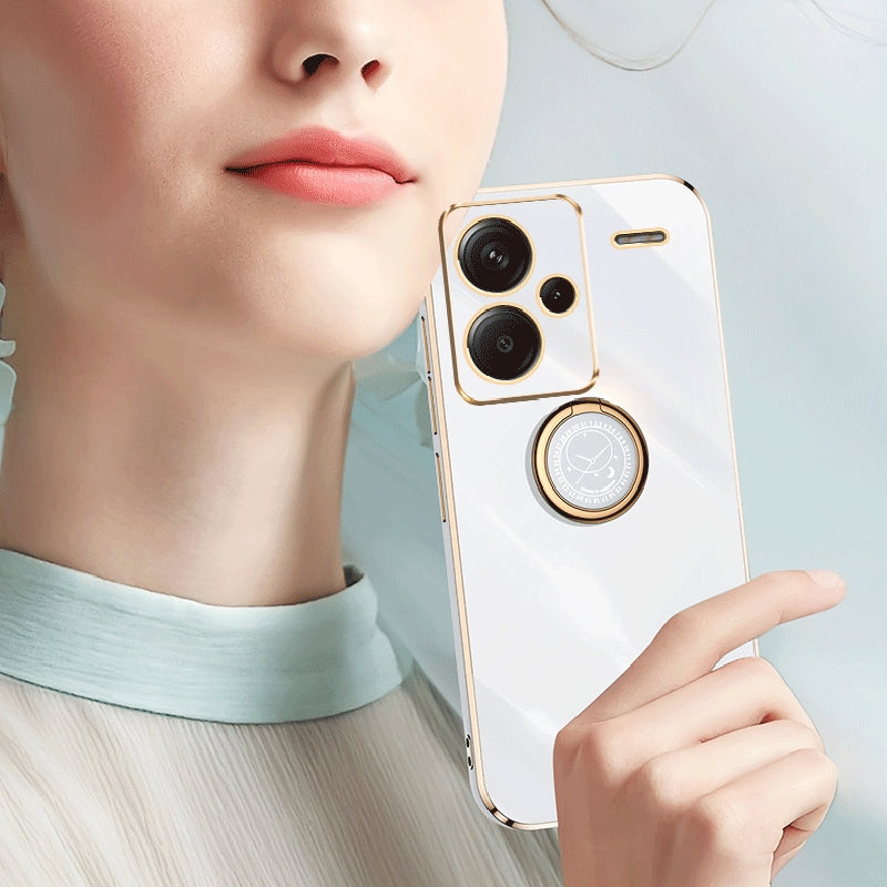 XINLI For Xiaomi Redmi Note 13 Pro+ 5G Case with Ring Kickstand TPU Phone Back Cover - White