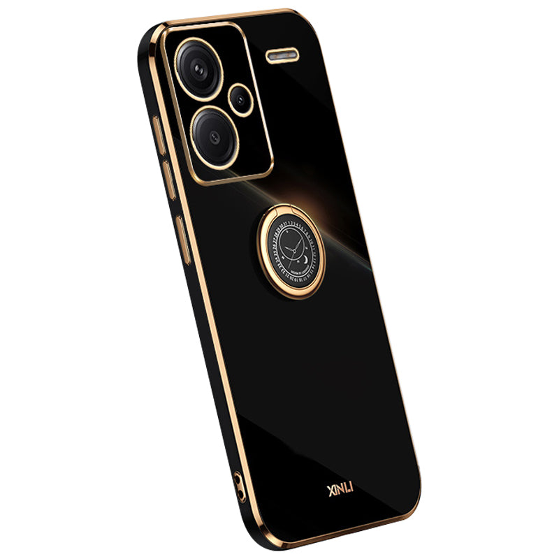 XINLI For Xiaomi Redmi Note 13 Pro+ 5G Case with Ring Kickstand TPU Phone Back Cover - Black