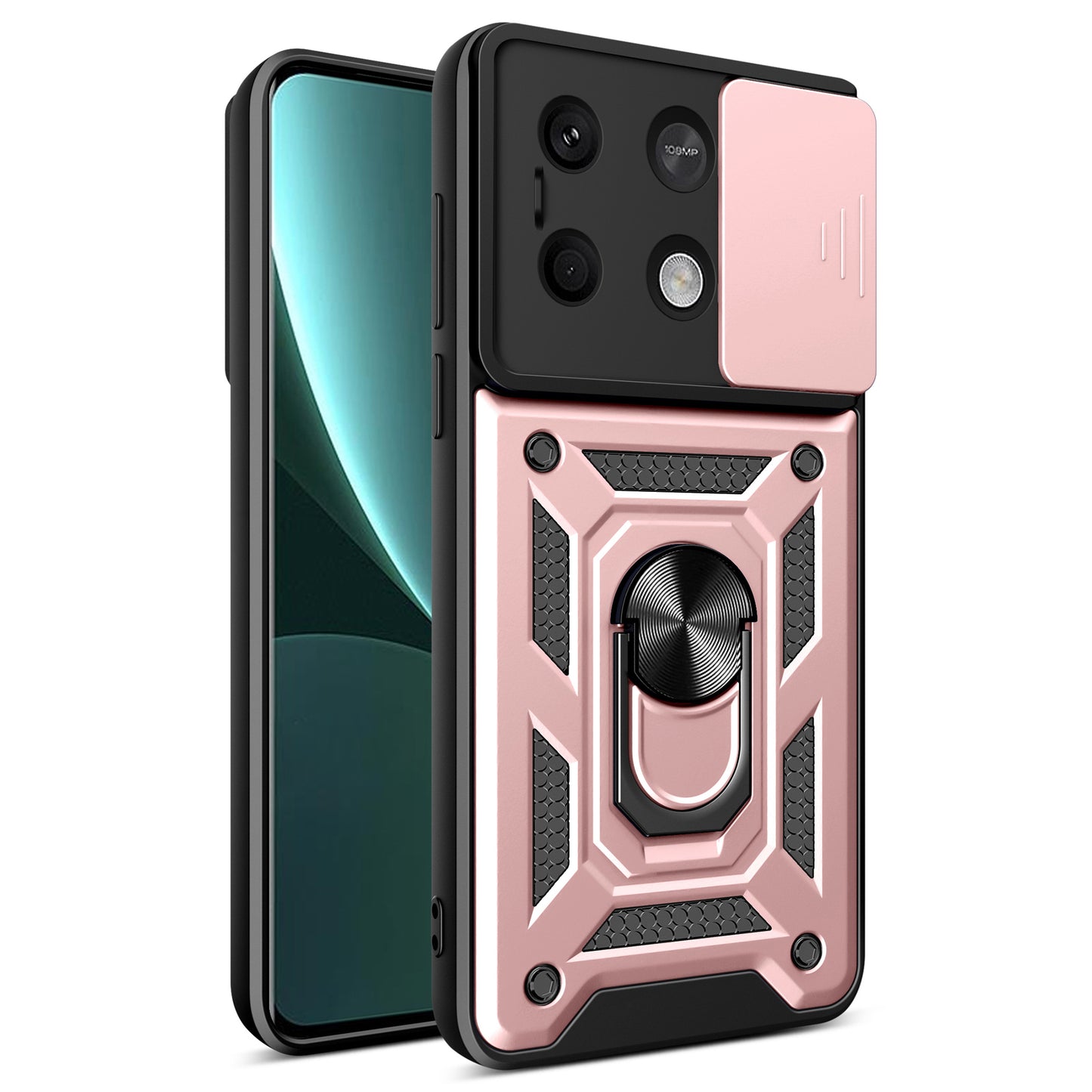 For Xiaomi Redmi Note 13 5G Phone Case Slide Lens Protection Shockproof Cover - Rose Gold