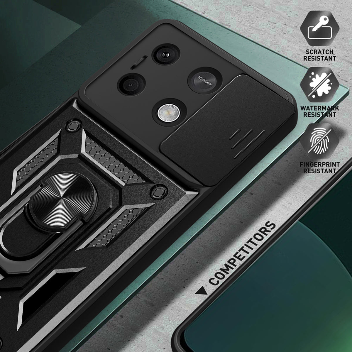 For Xiaomi Redmi Note 13 5G Phone Case Slide Lens Protection Shockproof Cover - Green