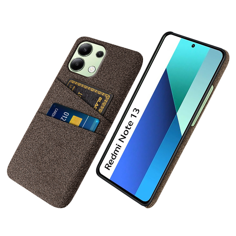 For Xiaomi Redmi Note 13 4G Phone Case Hard Protective Cover with Dual Card Holder - Brown