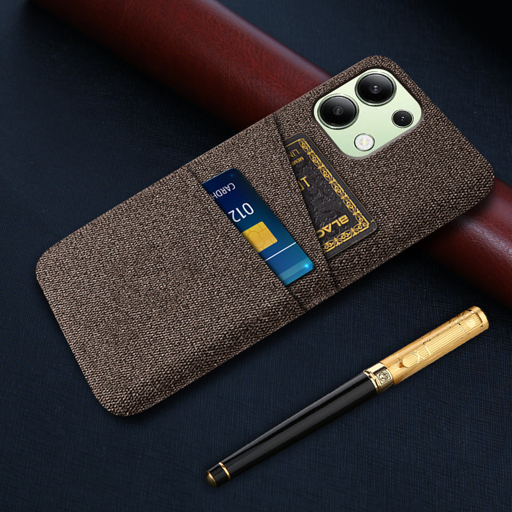 For Xiaomi Redmi Note 13 4G Phone Case Hard Protective Cover with Dual Card Holder - Brown