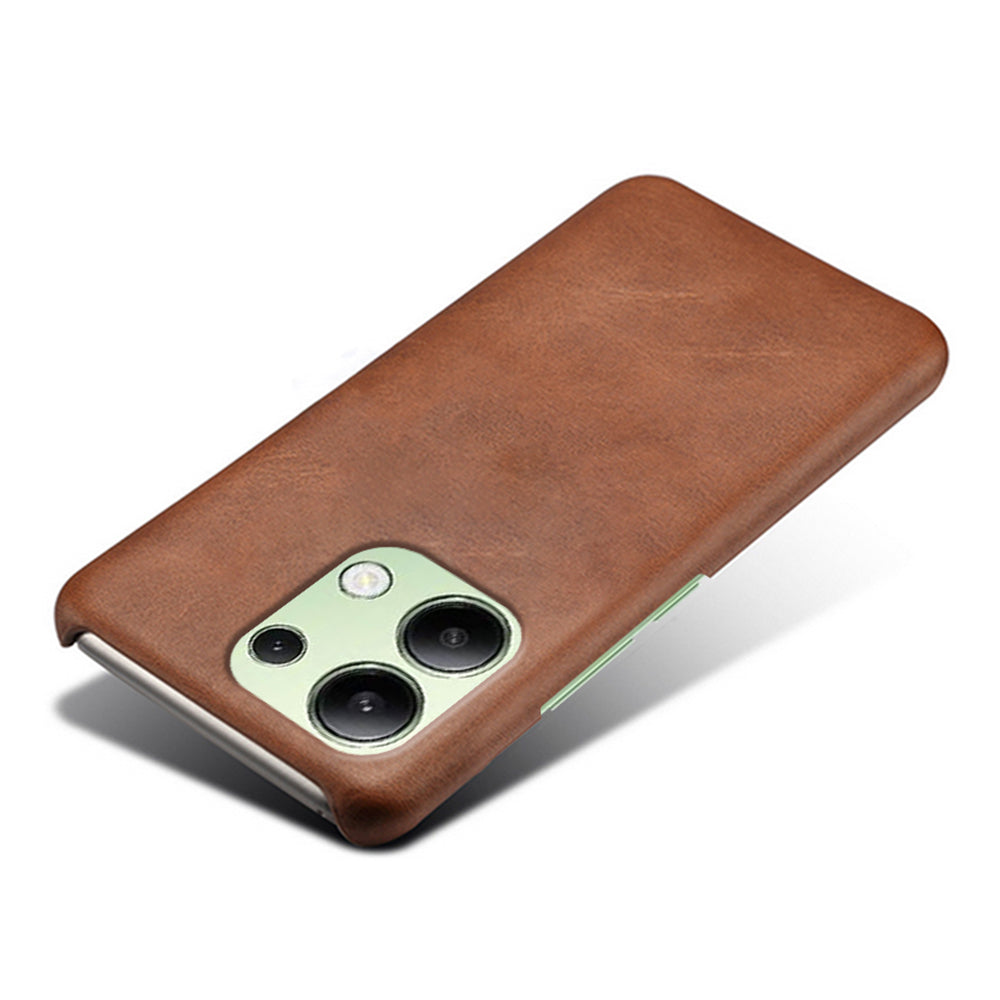 For Xiaomi Redmi Note 13 4G Phone Case Calf Textured Cushion Protective Cover - Brown