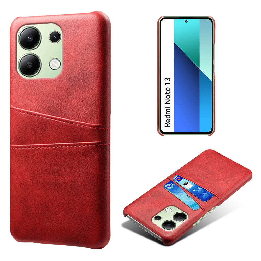 For Xiaomi Redmi Note 13 4G Phone Case Anti-Scratch Shockproof Cover with Card Holder - Red