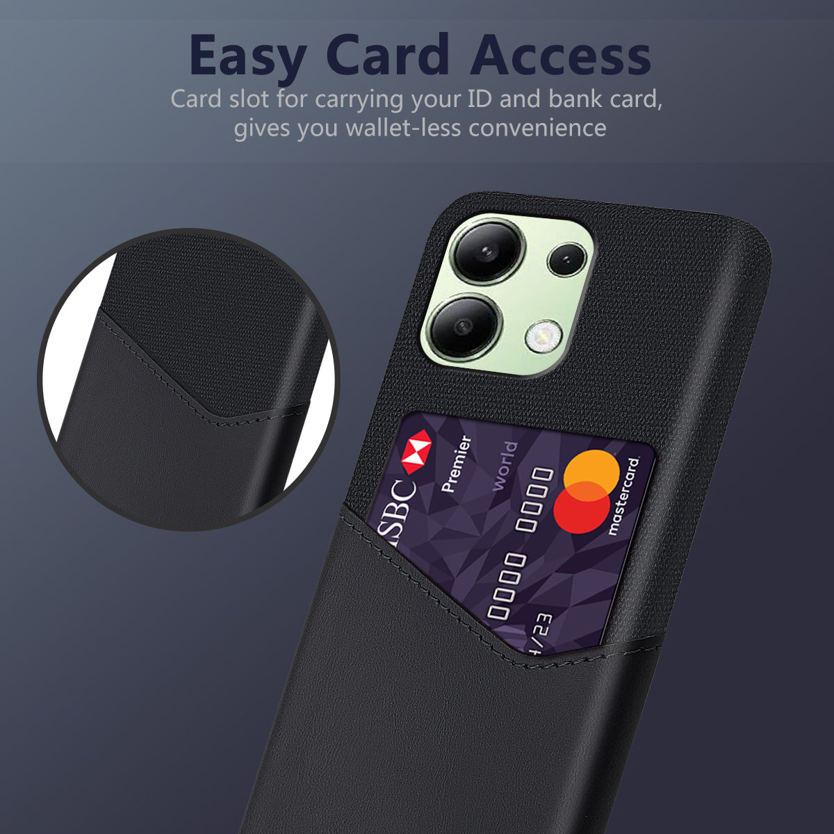 For Xiaomi Redmi Note 13 4G Phone Case PU Leather+PC Cover with Card Holder Slot - Black