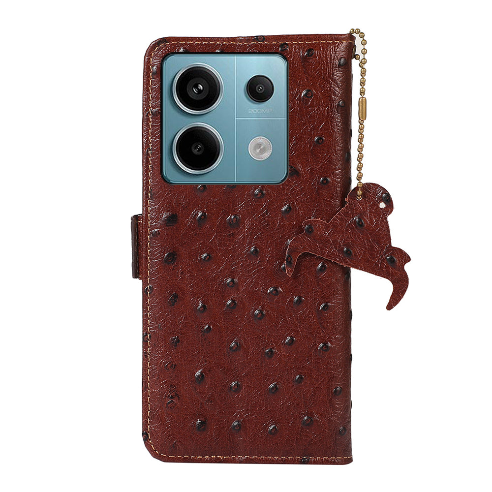 For Xiaomi Redmi Note 13 Pro 5G / Poco X6 5G Case Genuine Cow Leather RFID Blocking Phone Cover - Coffee