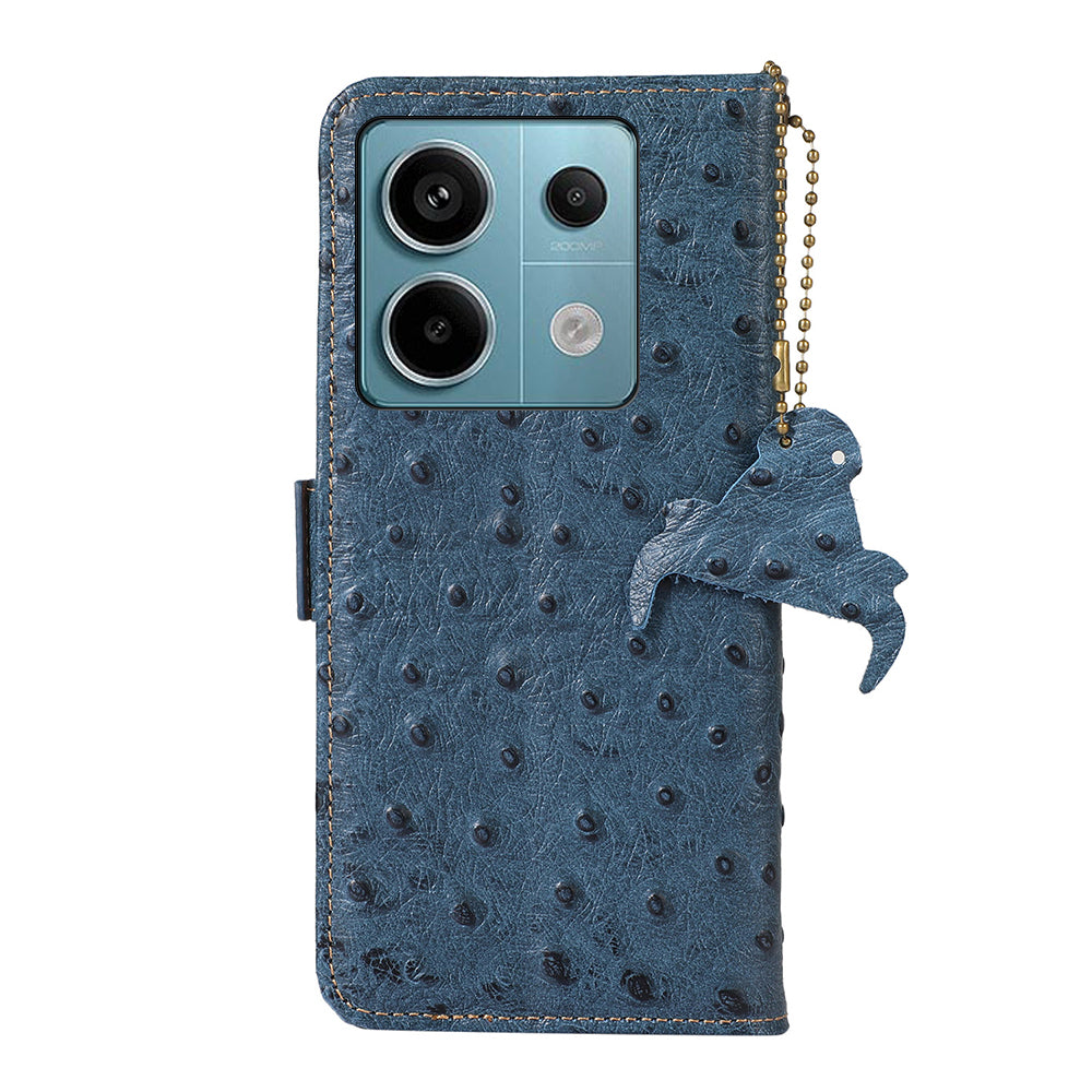 For Xiaomi Redmi Note 13 Pro 5G / Poco X6 5G Case Genuine Cow Leather RFID Blocking Phone Cover - Blue