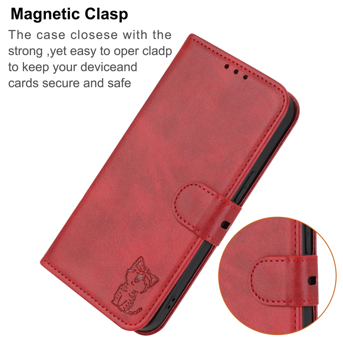 For Xiaomi Redmi Note 13 Pro+ 5G Wallet Case Happy Cat Pattern Shockproof Flip Phone Cover - Blue - Red