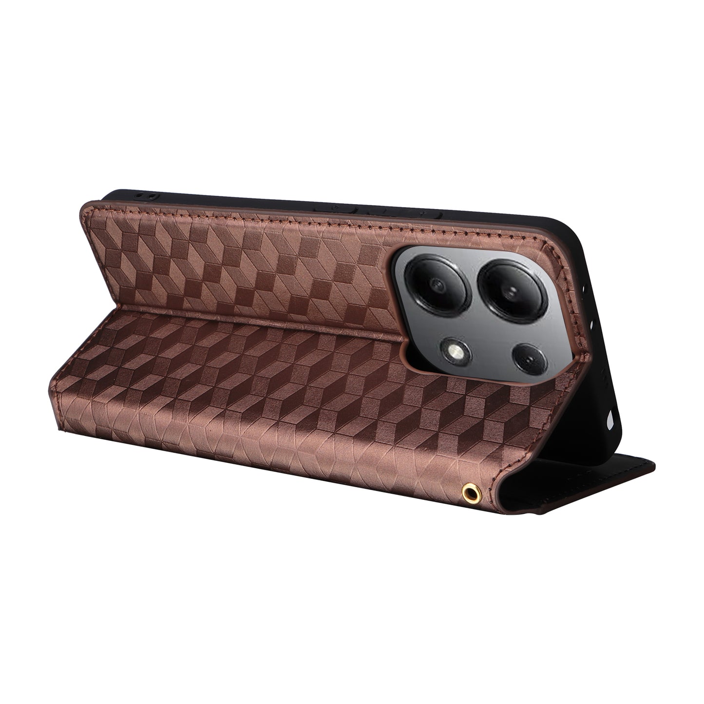 For Xiaomi Redmi Note 13 4G Wallet Case Stand Full Protection Leather Rhombus Phone Cover - Brown