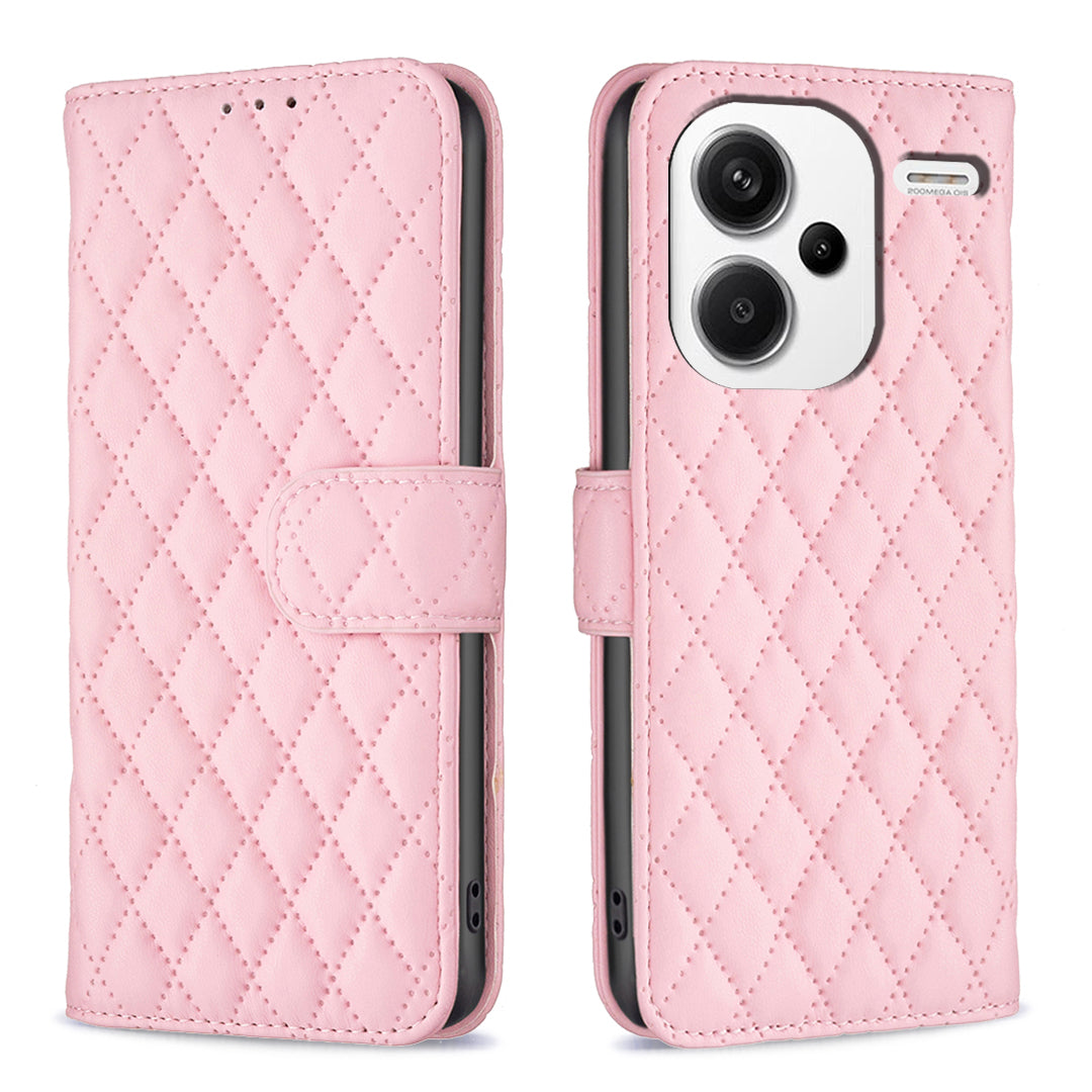 BINFEN COLOR BF Style-14 For Xiaomi Redmi Note 13 Pro+ 5G Case Leather Rhombus Phone Cover - Pink