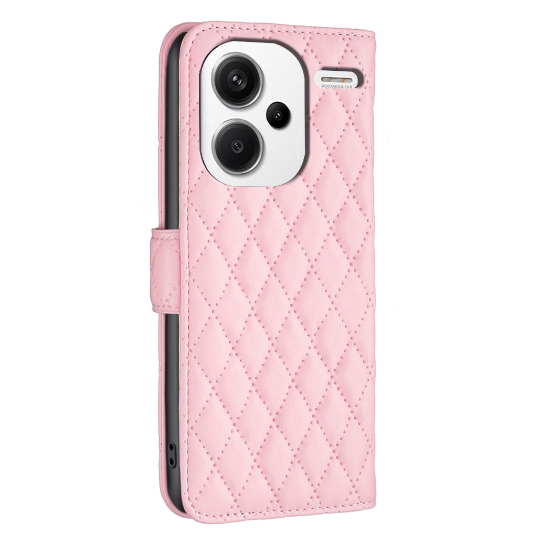 BINFEN COLOR BF Style-14 For Xiaomi Redmi Note 13 Pro+ 5G Case Leather Rhombus Phone Cover - Pink