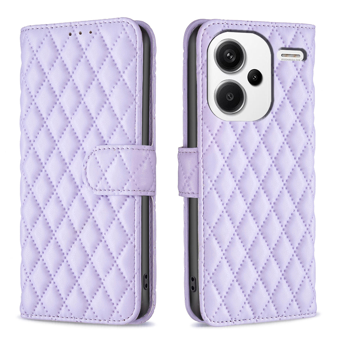 BINFEN COLOR BF Style-14 For Xiaomi Redmi Note 13 Pro+ 5G Case Leather Rhombus Phone Cover - Purple