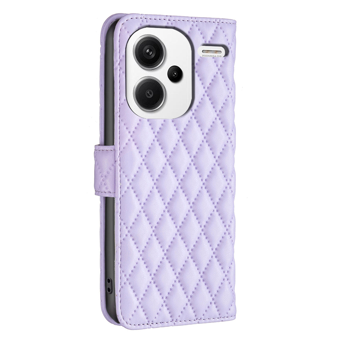 BINFEN COLOR BF Style-14 For Xiaomi Redmi Note 13 Pro+ 5G Case Leather Rhombus Phone Cover - Purple