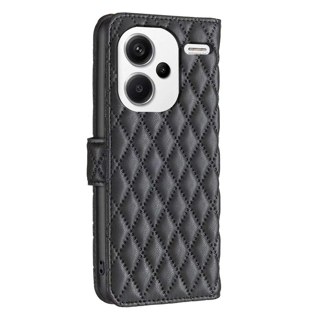 BINFEN COLOR BF Style-14 For Xiaomi Redmi Note 13 Pro+ 5G Case Leather Rhombus Phone Cover - Black