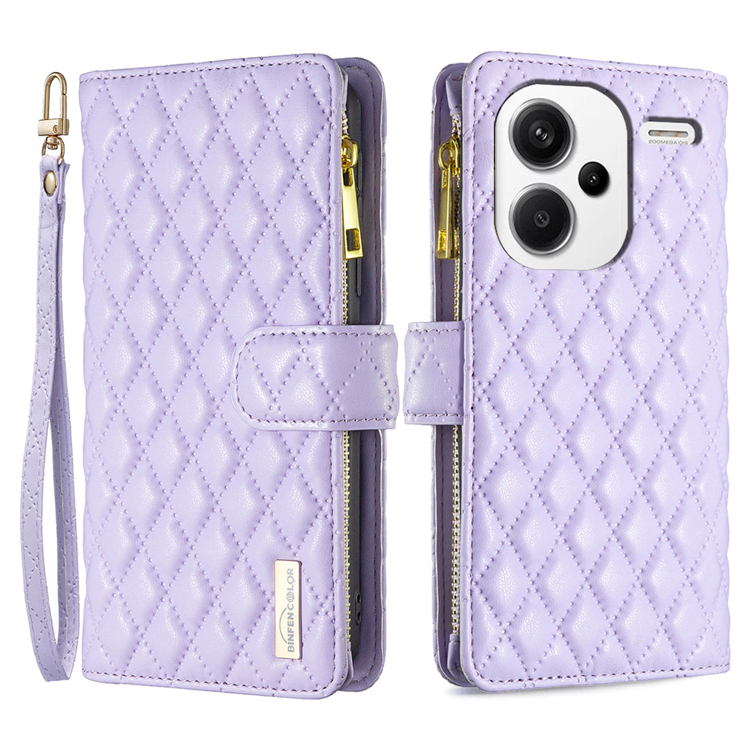 BINFEN COLOR BF Style-15 For Xiaomi Redmi Note 13 Pro+ 5G Case Zipper Magnetic Folio Phone Cover - Purple