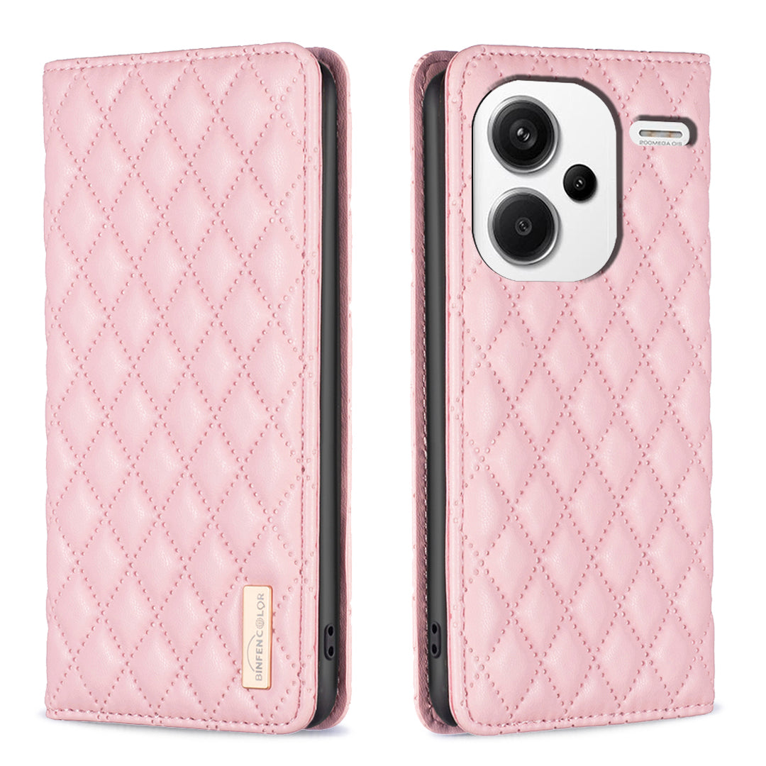 BINFEN COLOR BF Style-16 For Xiaomi Redmi Note 13 Pro+ 5G Case Card Slots Magnetic Closure Phone Cover - Pink
