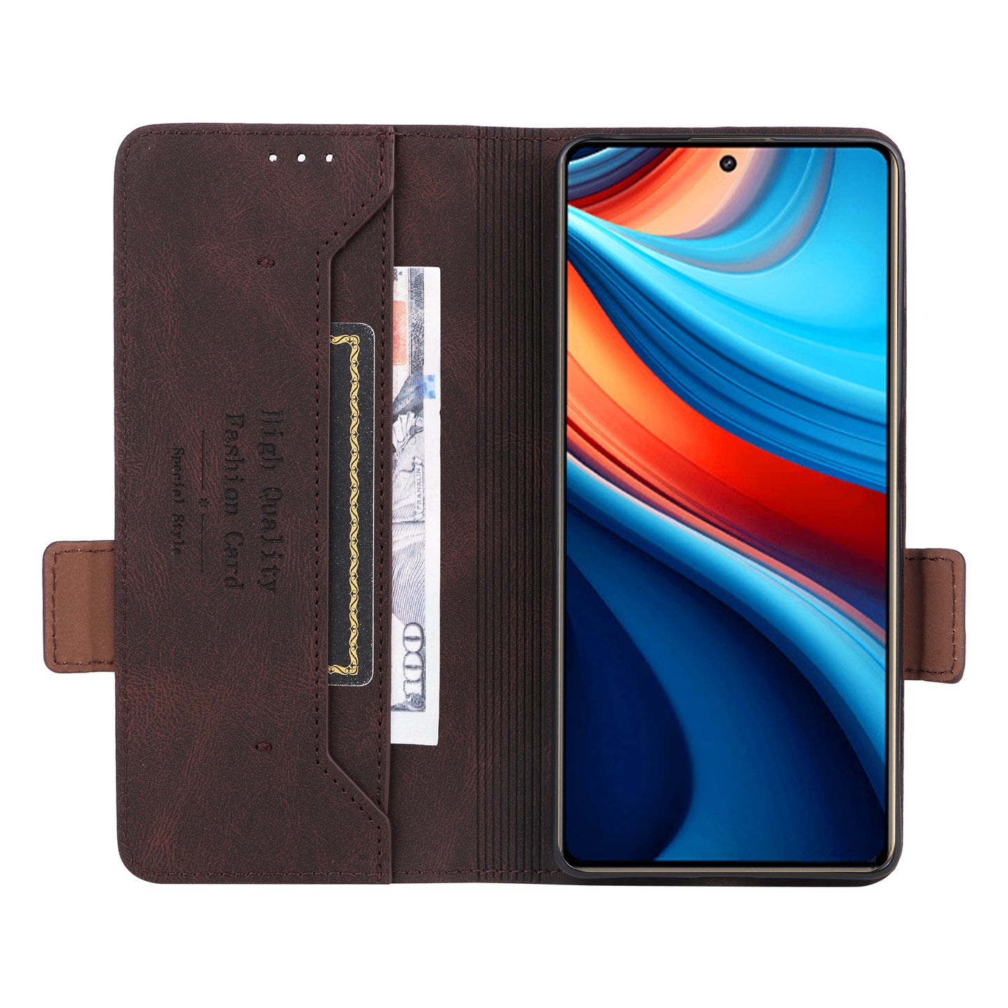 For Xiaomi Redmi Note 13R Pro 5G Wallet Case Hardware Decor Stand Phone Cover - Coffee
