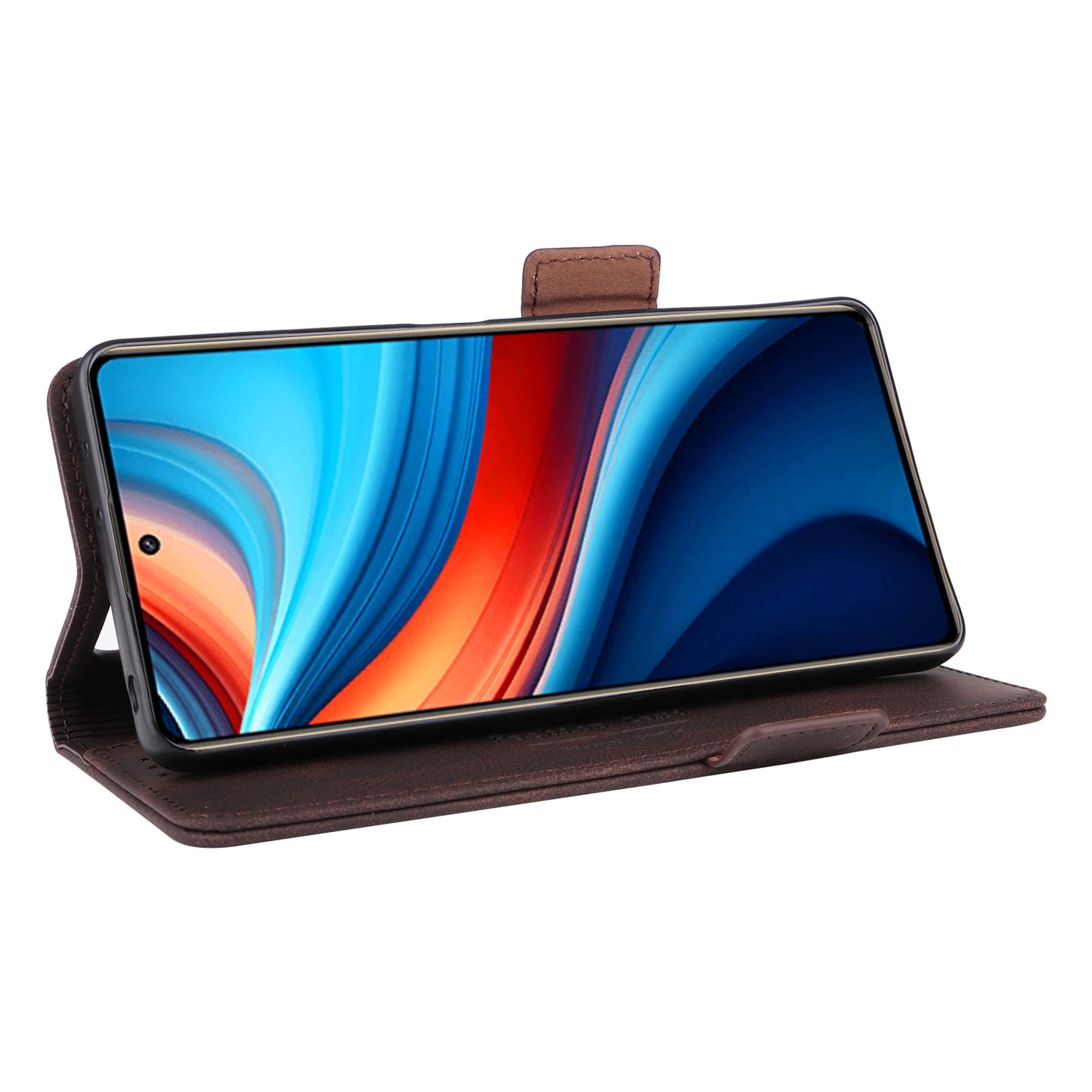 For Xiaomi Redmi Note 13R Pro 5G Wallet Case Hardware Decor Stand Phone Cover - Coffee