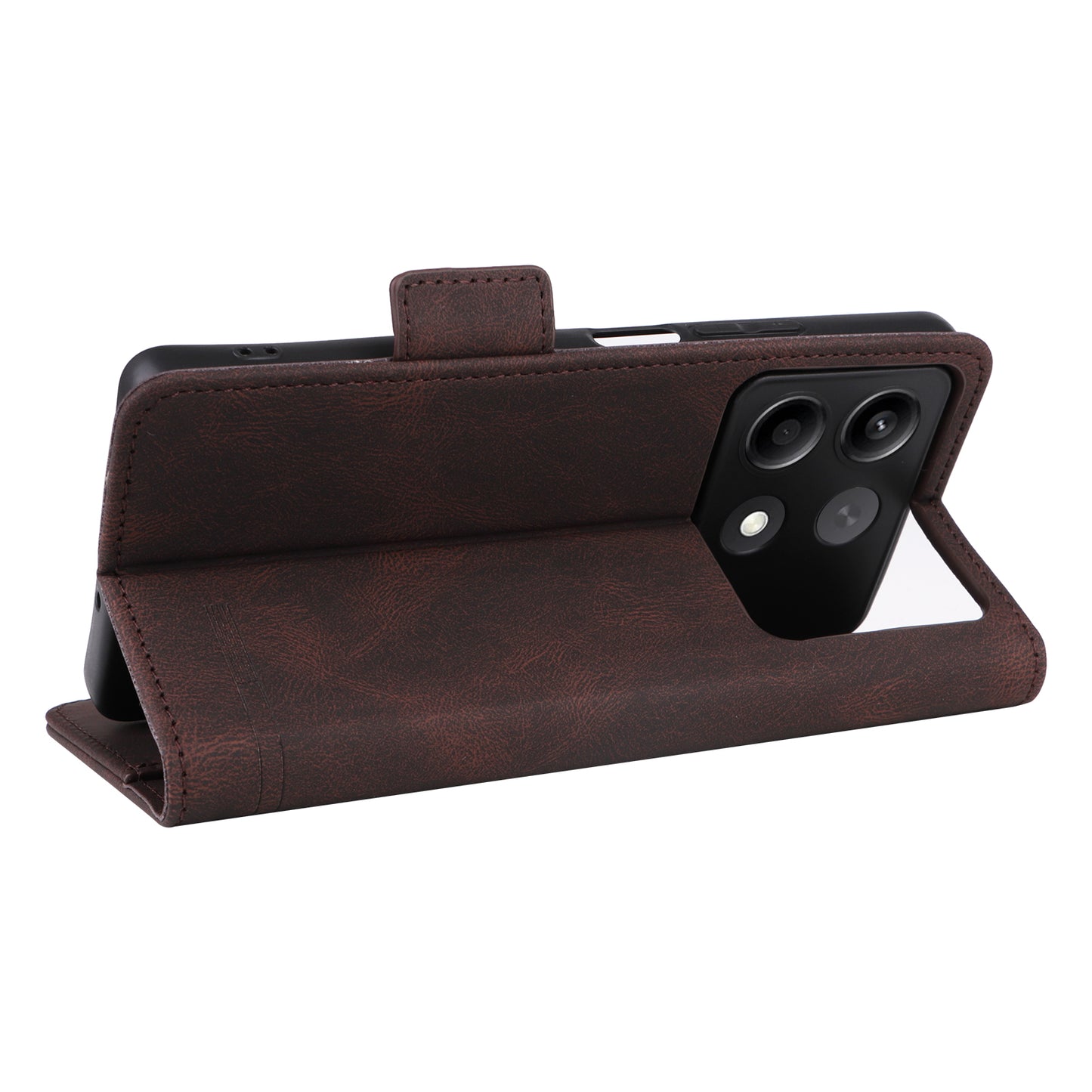 For Xiaomi Redmi Note 13R Pro 5G Wallet Case Hardware Decor Stand Phone Cover - Coffee