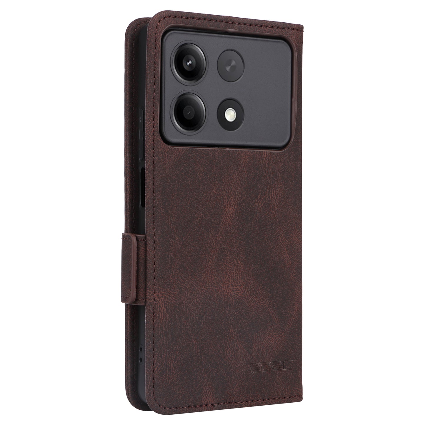 For Xiaomi Redmi Note 13R Pro 5G Wallet Case Hardware Decor Stand Phone Cover - Coffee